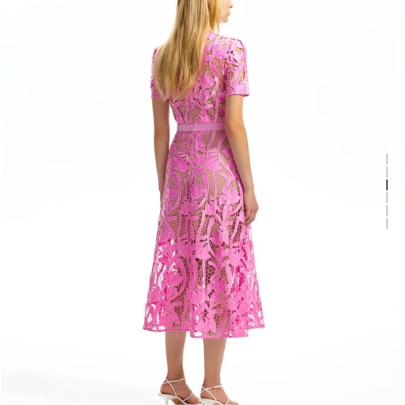 NWT SELF PORTRAIT PINK LACE MIDI DRESS SIZE 8 - Picture 11 of 11